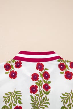 image-White Floral Blouse - Short Puff Sleeve Contrast