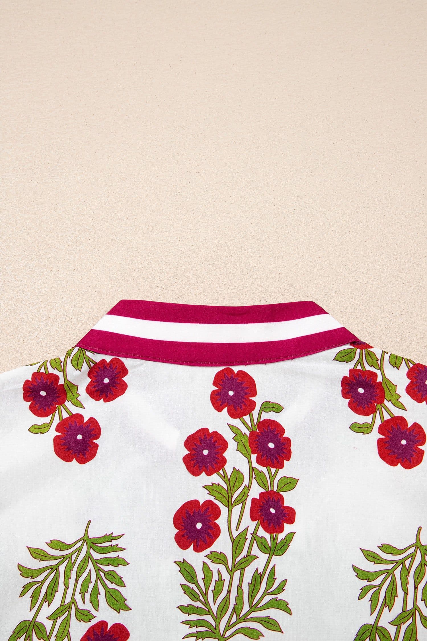 image-White Floral Blouse - Short Puff Sleeve Contrast