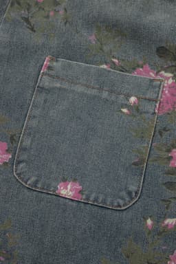 image-Beau Blue Floral Print Wide Leg Denim Jumpsuit Overalls
