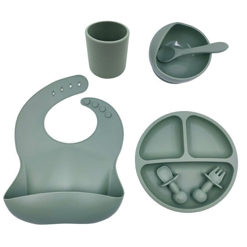 image-Baby Cutlery Set Silicone Bib Silicone Cup Spoon