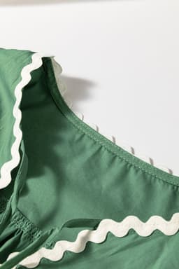 image-Mist Green Ric Rac Trim Tie Split Neck Short Sleeve Blouse