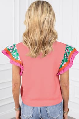image-Contrast Ricrac Floral Sleeve Top - White (57 characters)