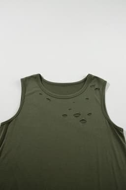 image-Distressed Tank Top - Jungle Green Crew Neck