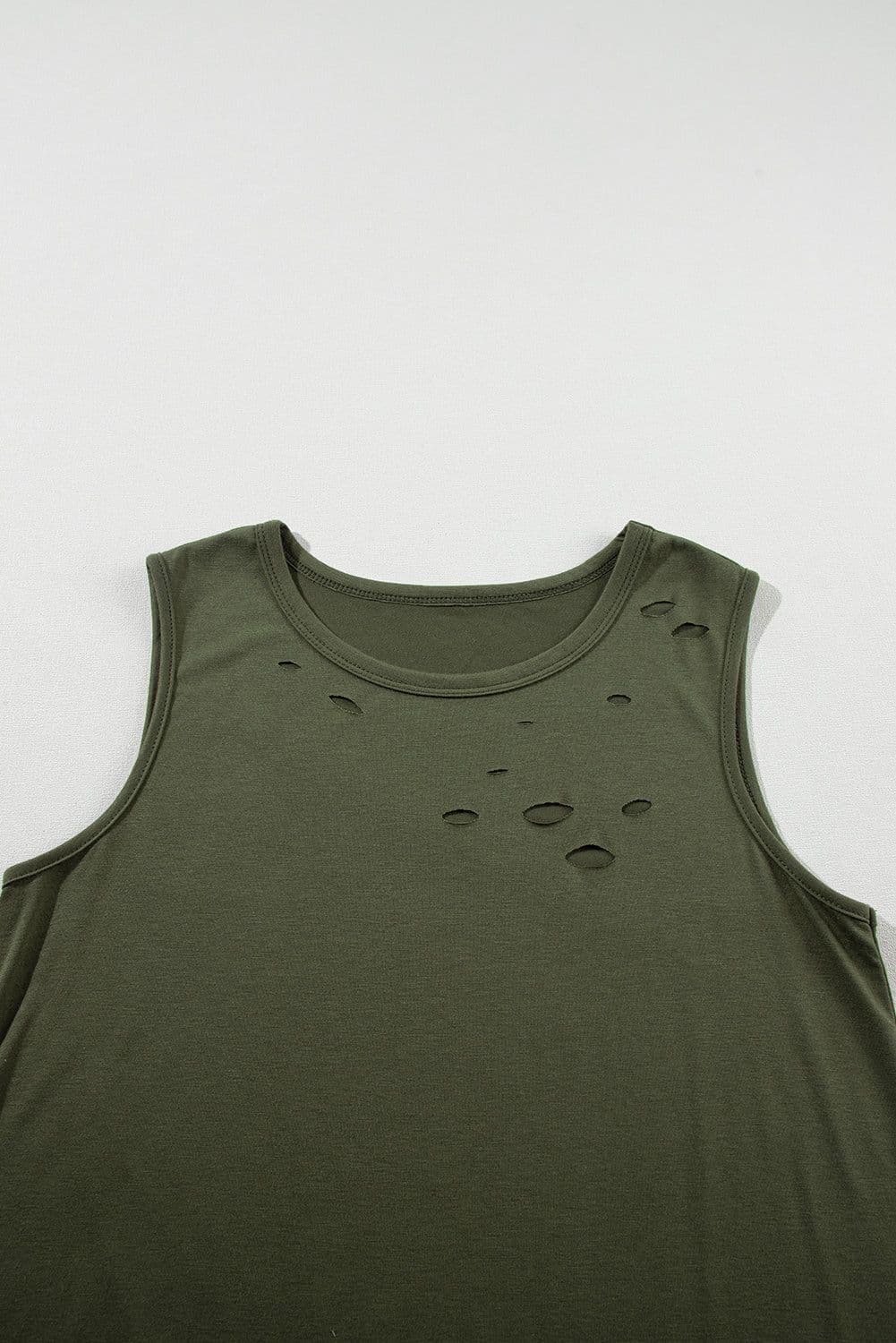 image-Distressed Tank Top - Jungle Green Crew Neck