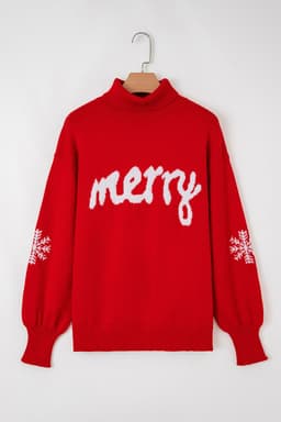 image-Red Snowflake Christmas Turtleneck Sweater