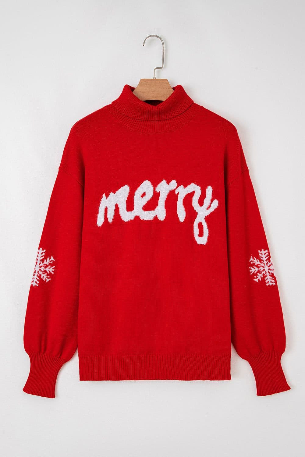 image-Red Snowflake Christmas Turtleneck Sweater