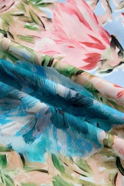 image-Sky Blue Floral Blouse V Neck Cuffed Sleeves