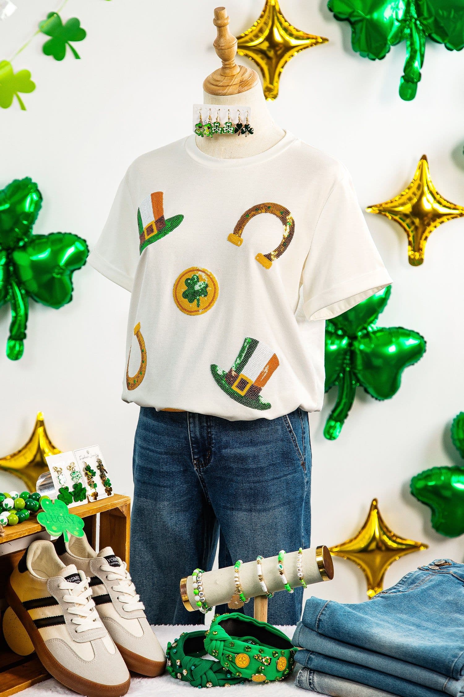 image-White St Patricks Day Sequin T-Shirt