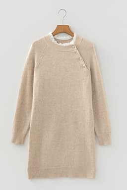 image-Parchment Button Lace Detail Raglan Sleeve Shift Mini Sweater Dress