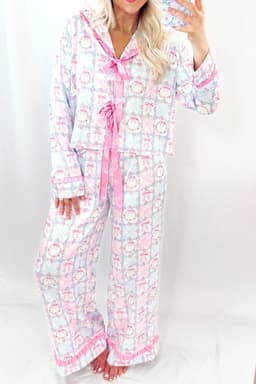 image-Pink Bow Wreath Christmas Pajama Set - Long Sleeve 2pc