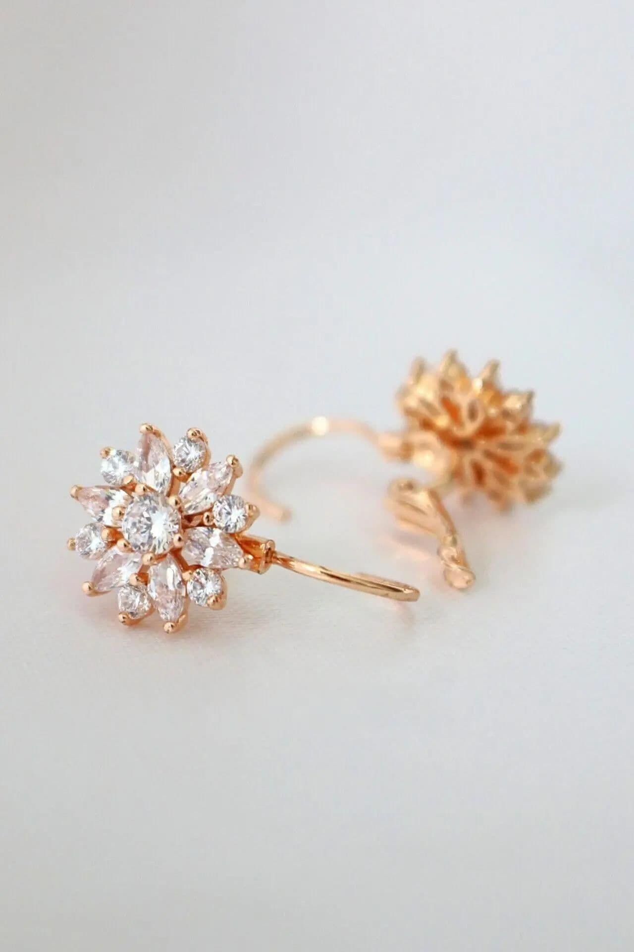 image-Diamond Sunflower 18K Huggie Hoop Earrings