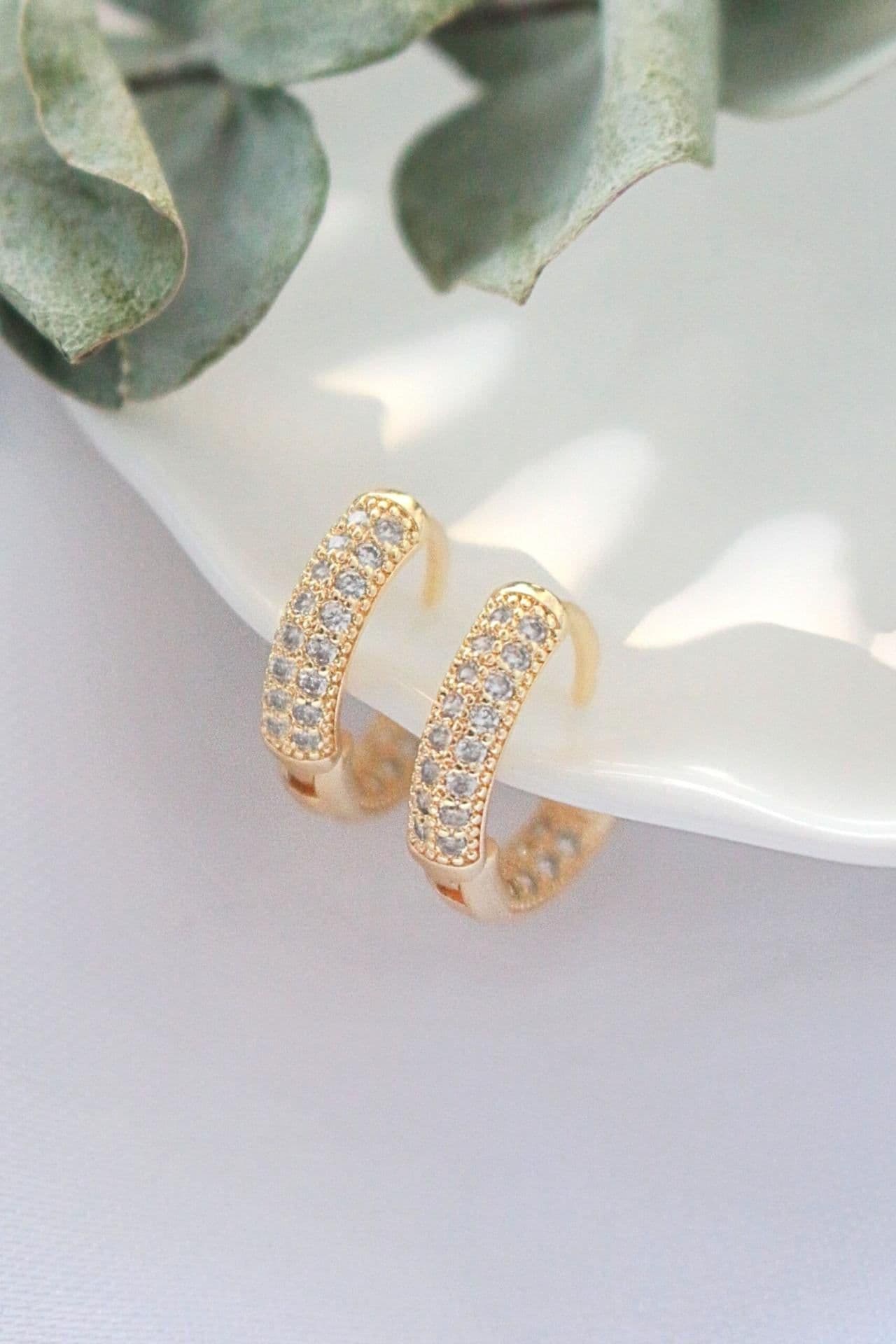 image-"Lorena" | 24K CZ Huggie Hoop Earrings
