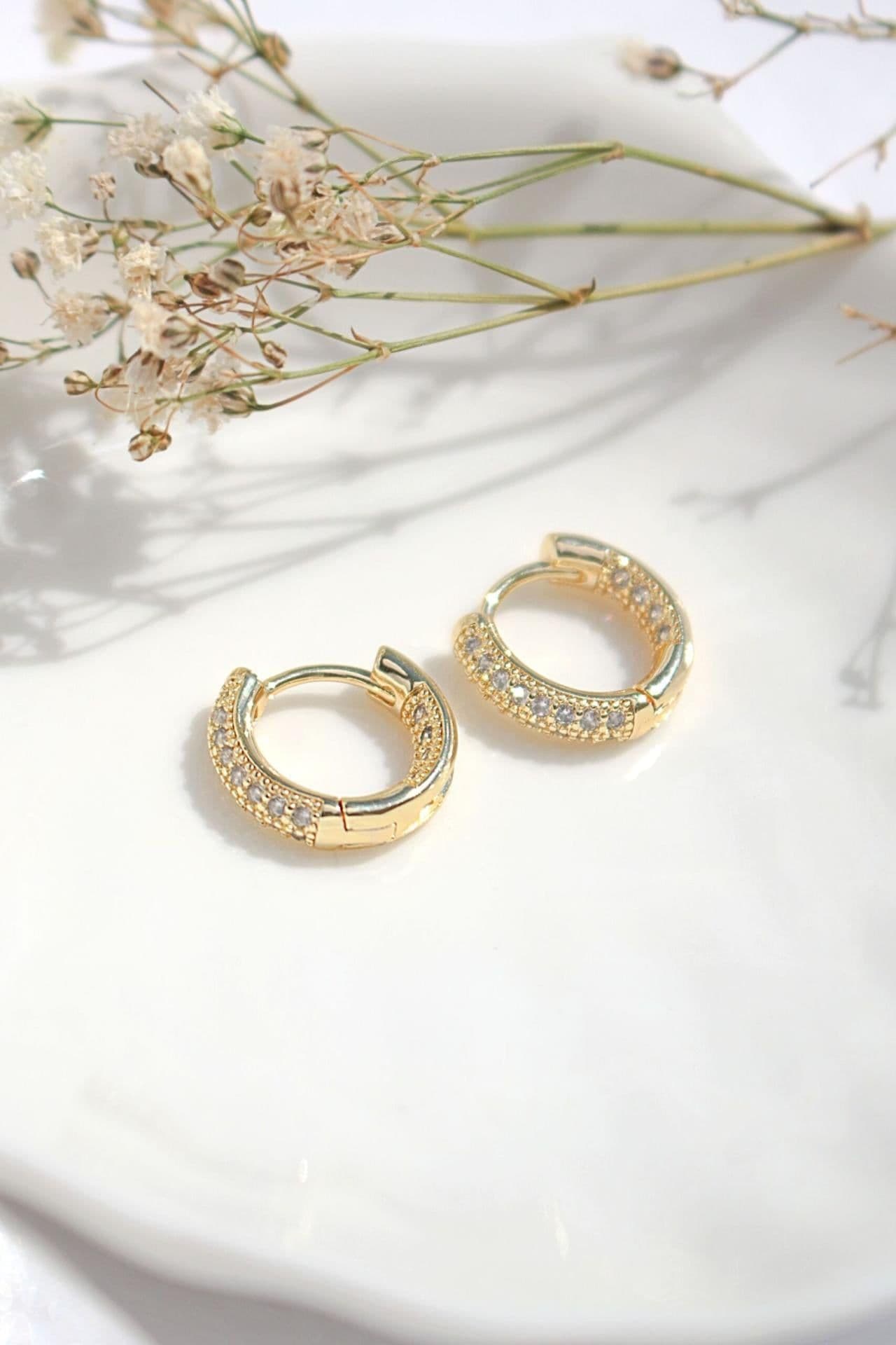 image-"Lorena" | 24K CZ Huggie Hoop Earrings