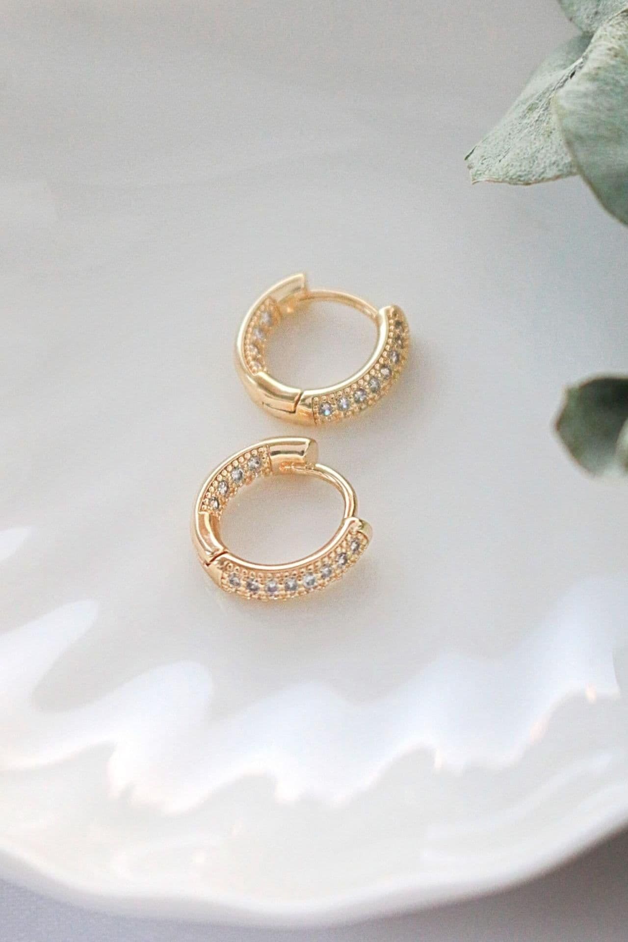 image-"Lorena" | 24K CZ Huggie Hoop Earrings