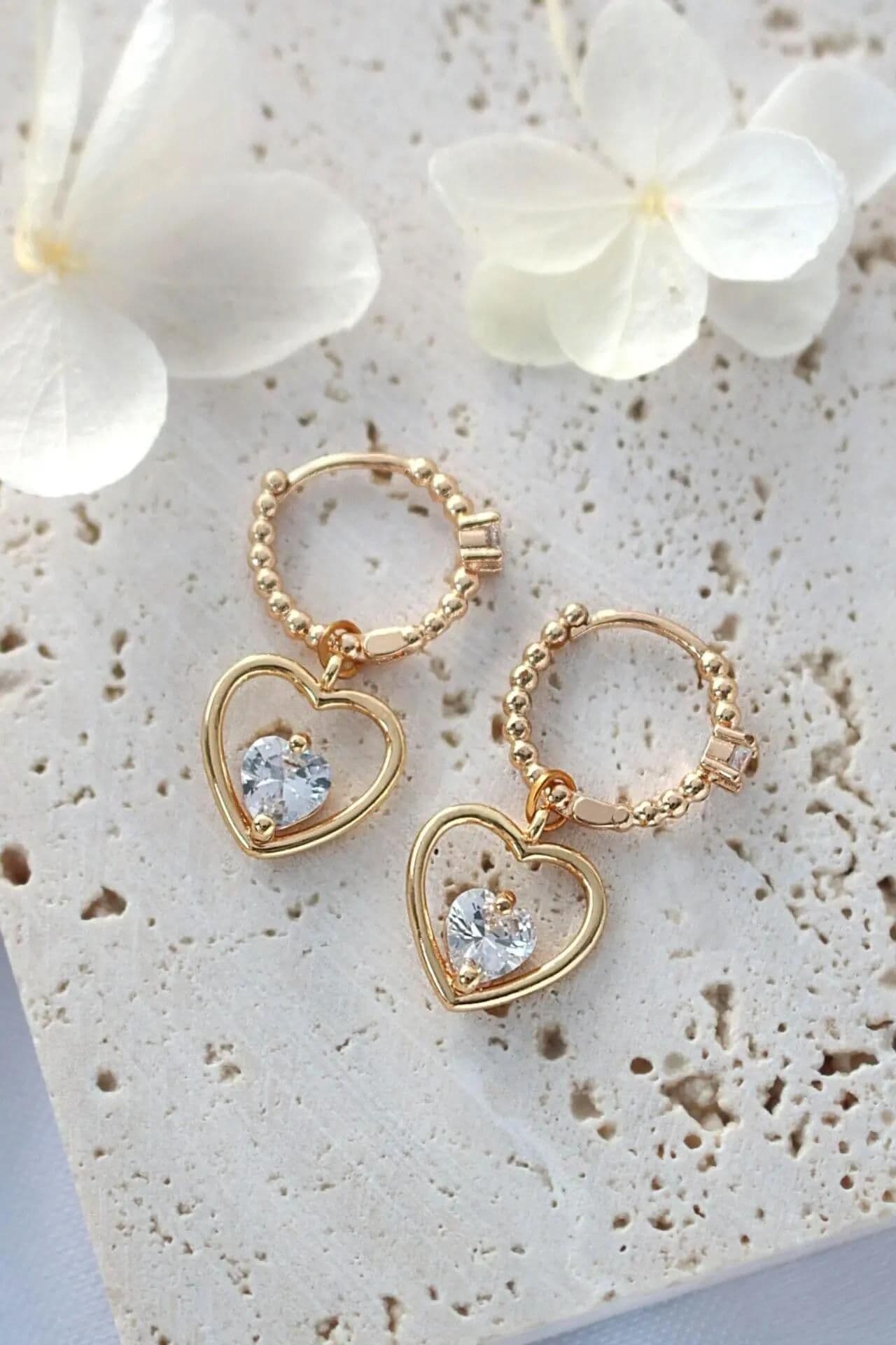 image-"Little Sweetheart" | 24K Heart Huggie Hoop Earrings