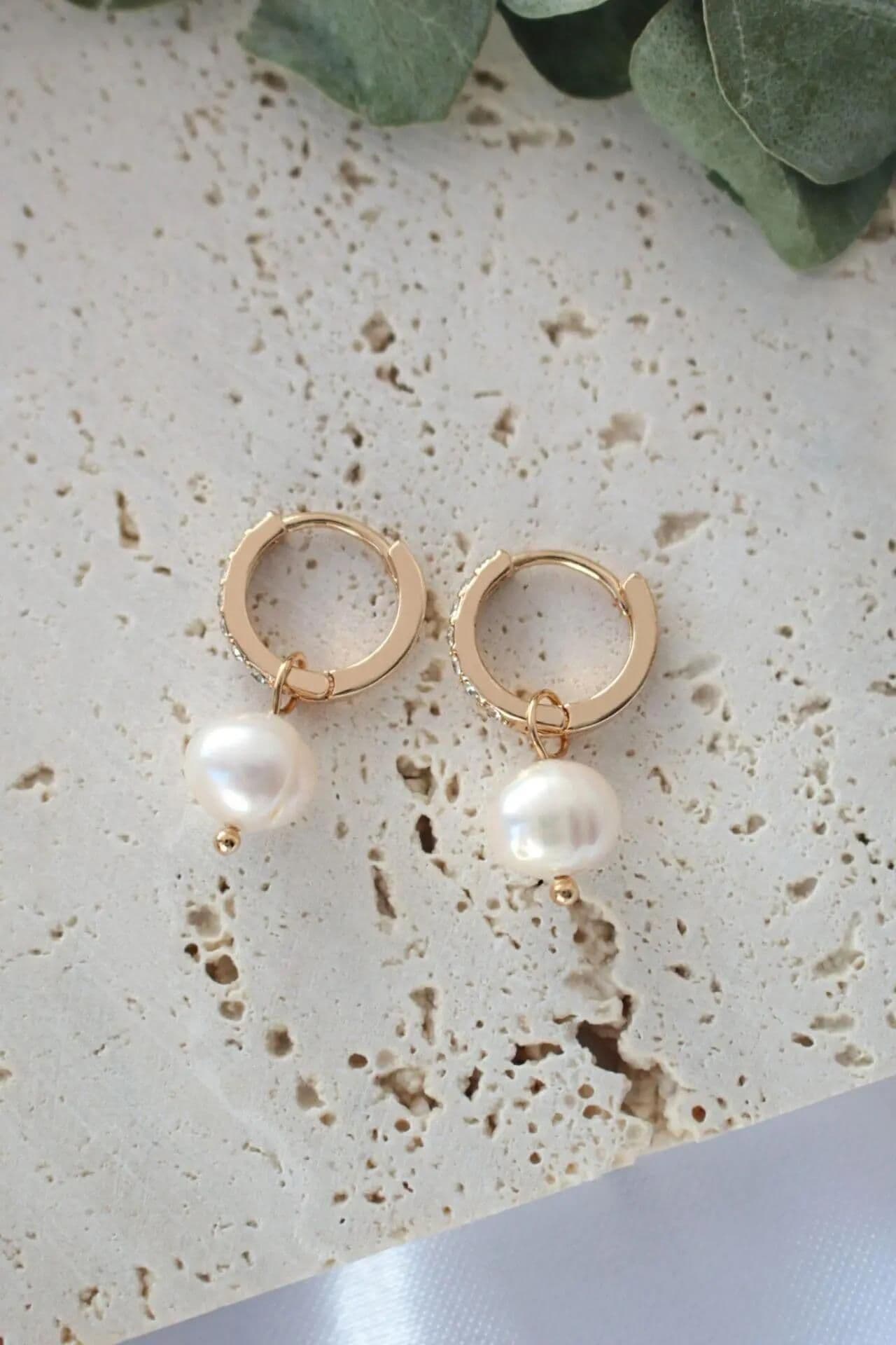 image-"Rosy" | 24K Baroque Freshwater Pearl Hoops