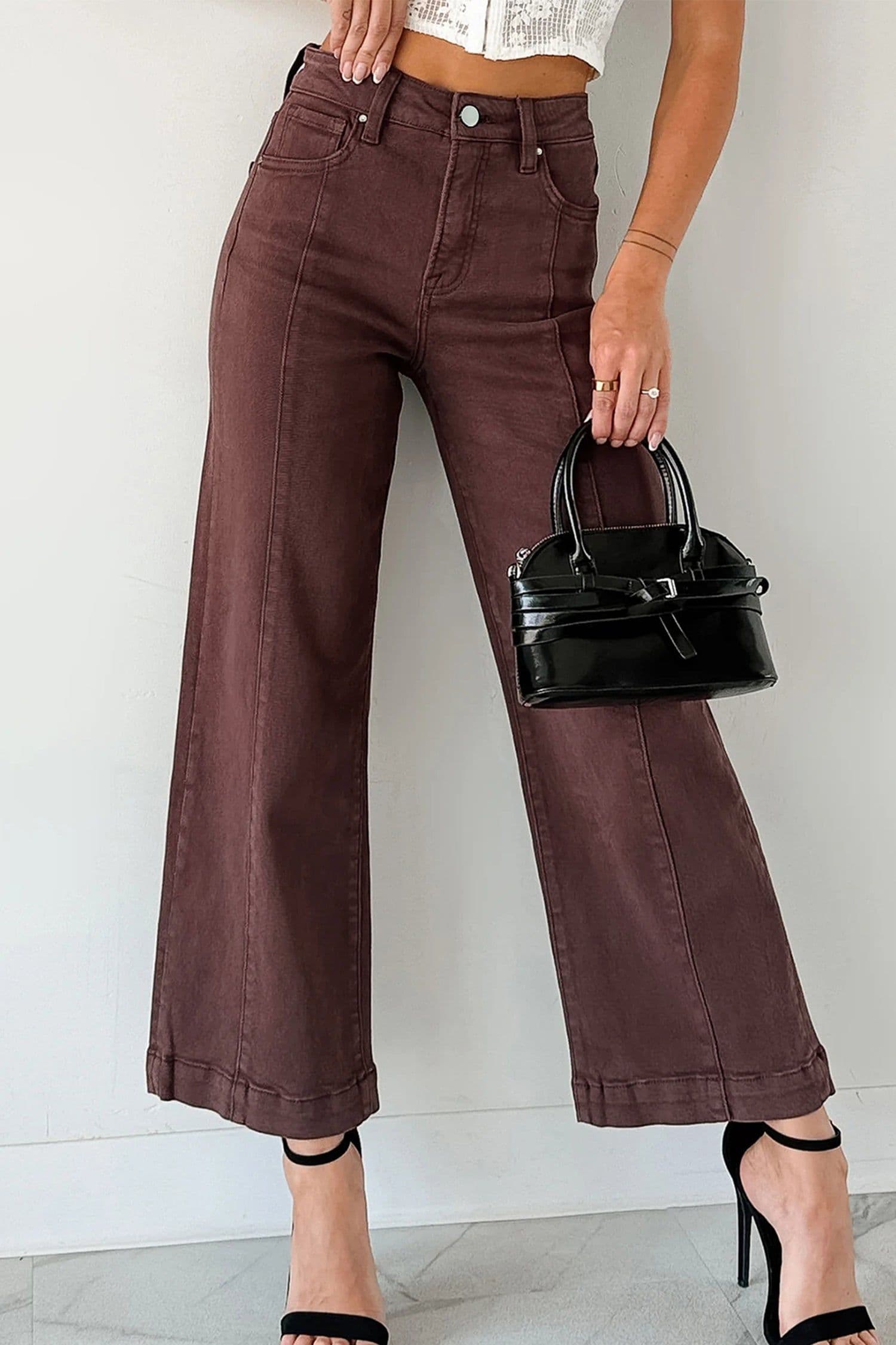 image-Apricot Wide Leg Cropped Jeans - Seamed