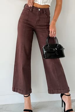 image-Apricot Solid Color Seamed Center Wide Leg Cropped Jeans