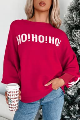 image-Blackish Green HO HO HO MERRY CHRISTMAS Drop Shoulder Loose Sweater