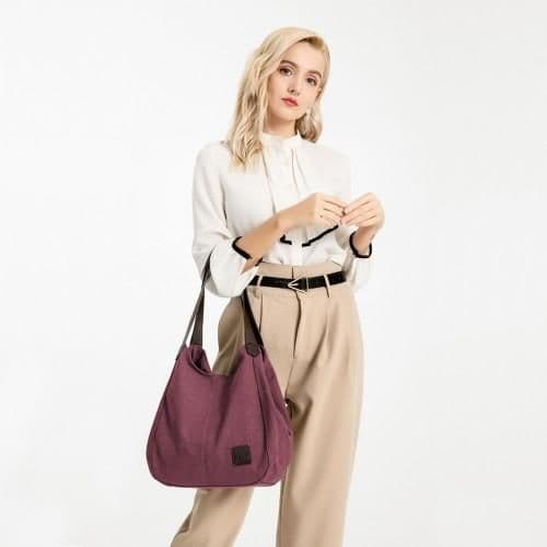 image-EB2040L - Kono Canvas Shoulder Tote Bag - Claret