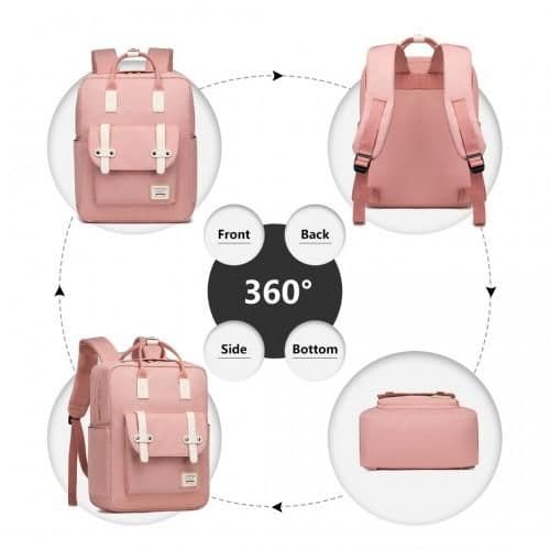 image-EB2211 - Kono Casual Daypack Lightweight Backpack Travel Bag - Pink