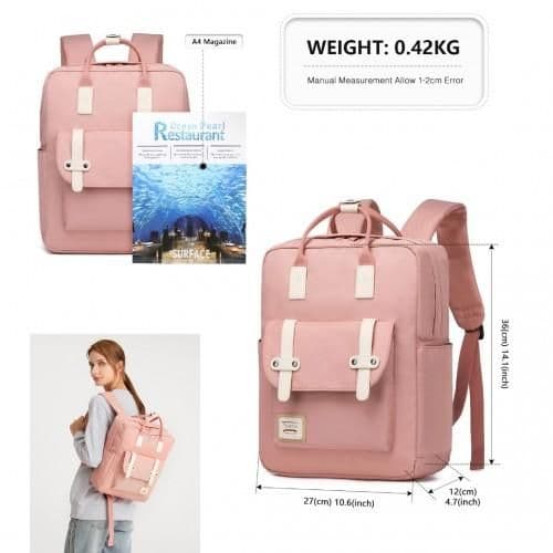 image-EB2211 - Kono Casual Daypack Lightweight Backpack Travel Bag - Pink