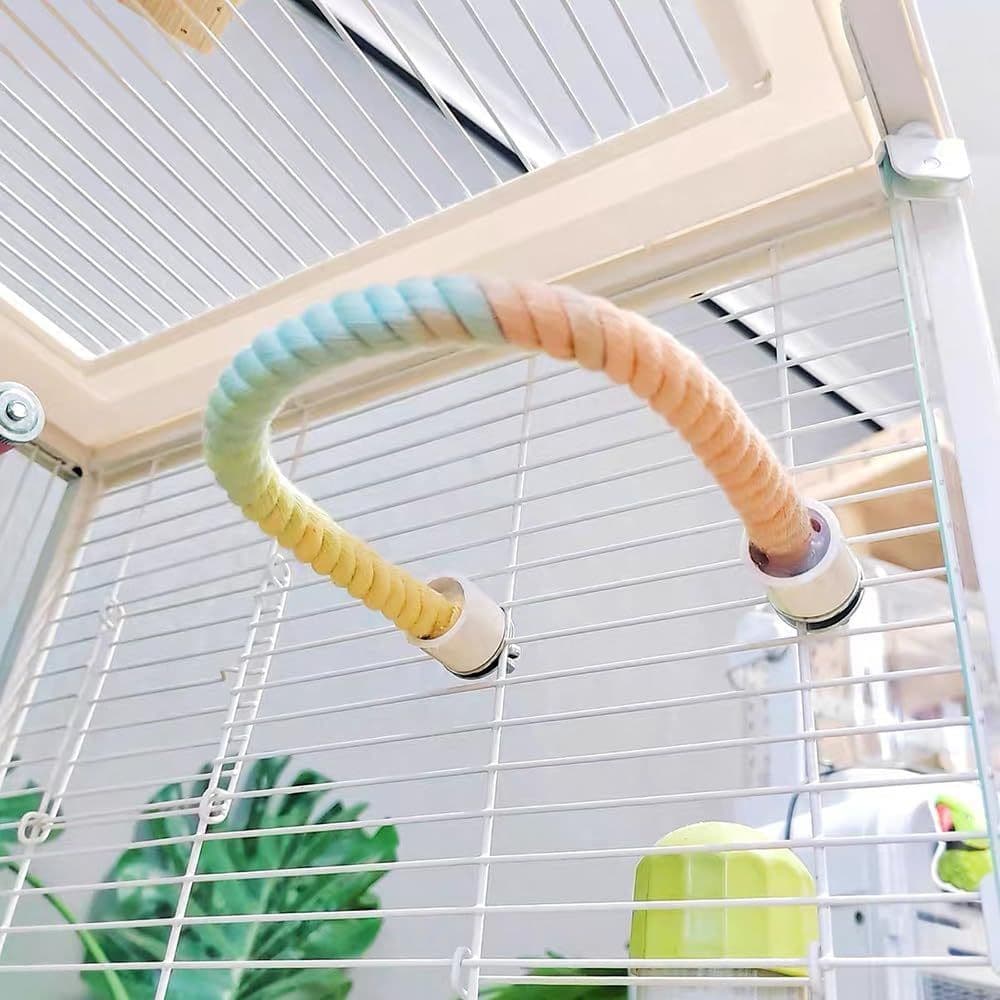 image-Gradient Colorful Bird Rope Perch Stand For Bird Cages Bendable Climbing Rope Cage Accessory Toy For Cockatiel Parakeet Sugar Glider