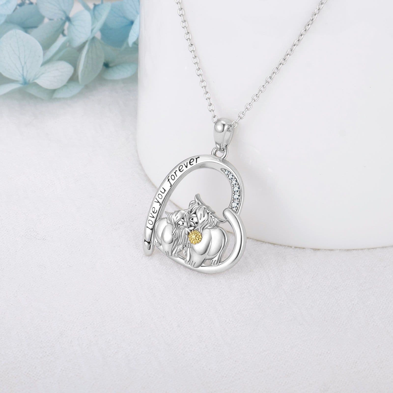 image-Highland Cow Necklace for Women Sterling Silver Mother Daughter Cow Pendant Necklace Mother's Day Gift