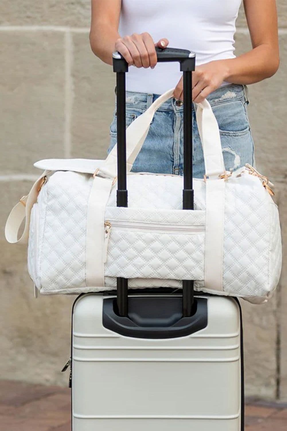 image-White Rhombus Textured Waterproof Travel Duffel Bag