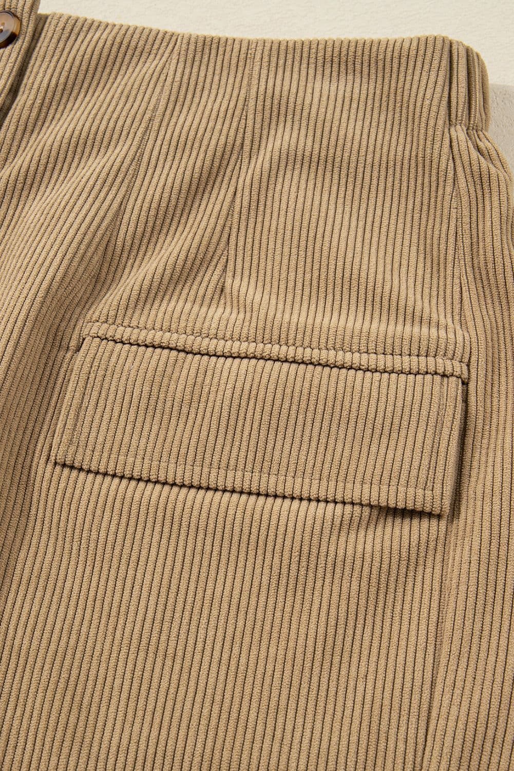 image-Corduroy Mini Skirt - Camel Buttoned Front