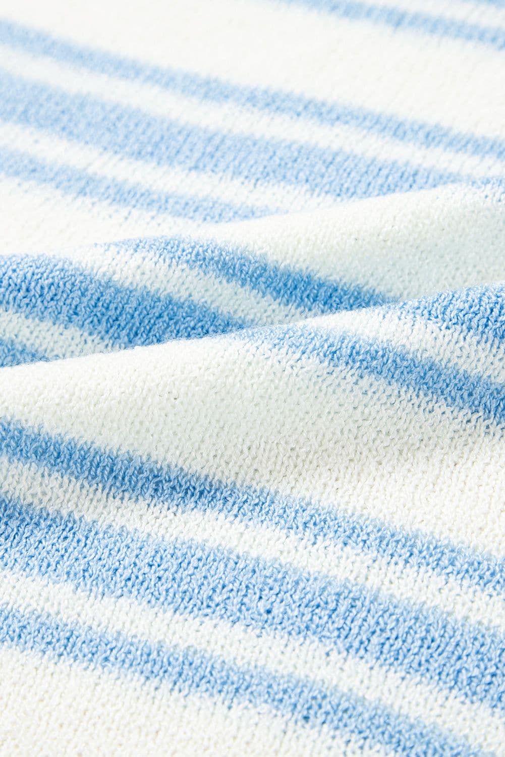 image-Sky Blue Stripe Boxy Fit Wide Sleeve Sweater
