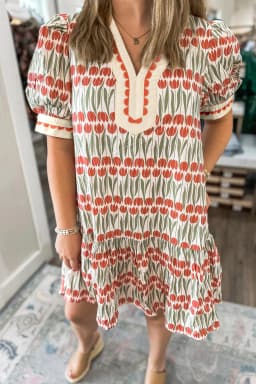 image-White Tulip Floral Cotton Puff Sleeve Mini Dress