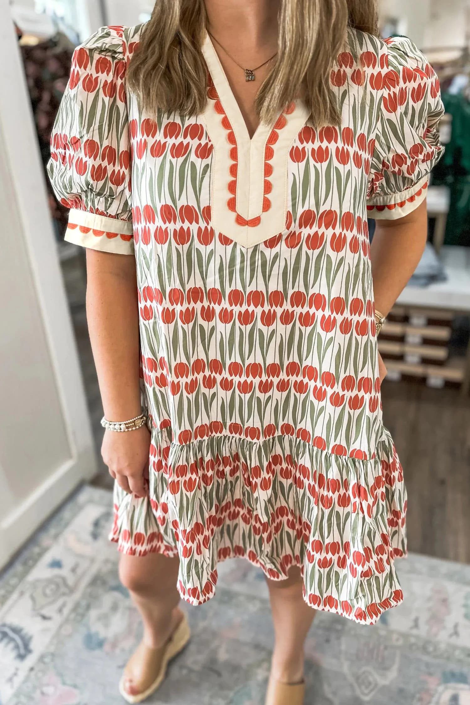 image-White Tulip Floral Cotton Puff Sleeve Mini Dress