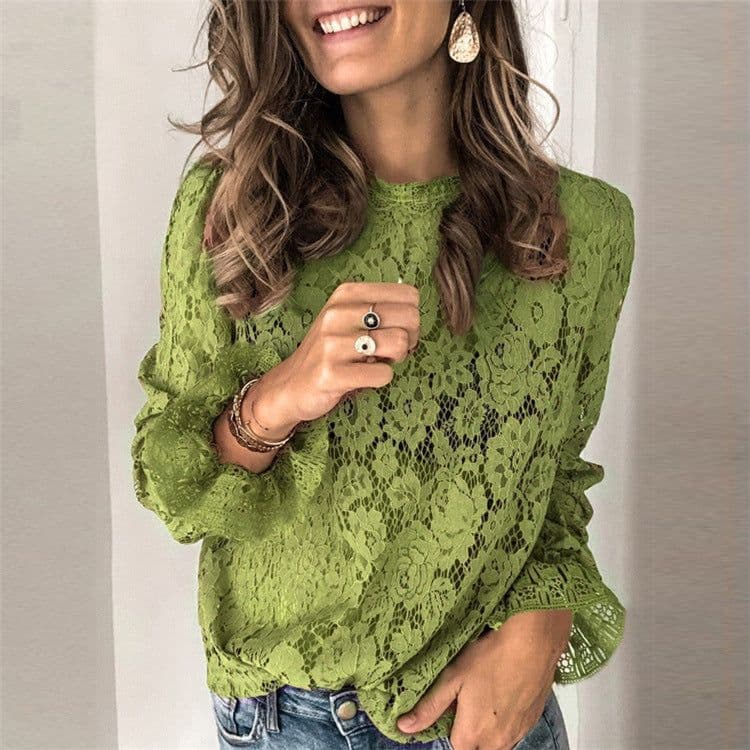image-Hollow lace shirt womens clothing