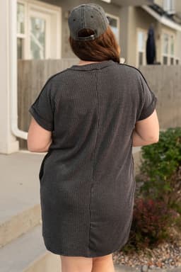 image-Carbon Grey Corded V Neck Plus Size T Shirt Dress