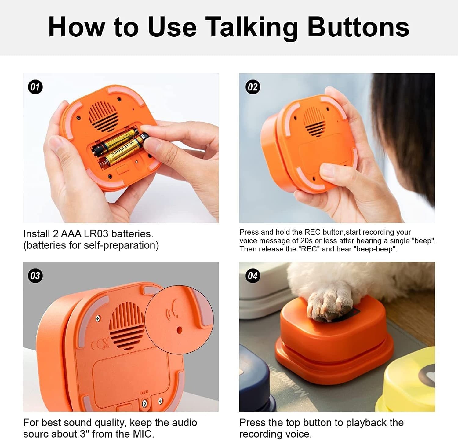 image-MEWOOFUN Dog Button Record Talking Pet Communication Vocal Training Interactive Toy Bell Ringer With Pad And Sticker Easy To Use