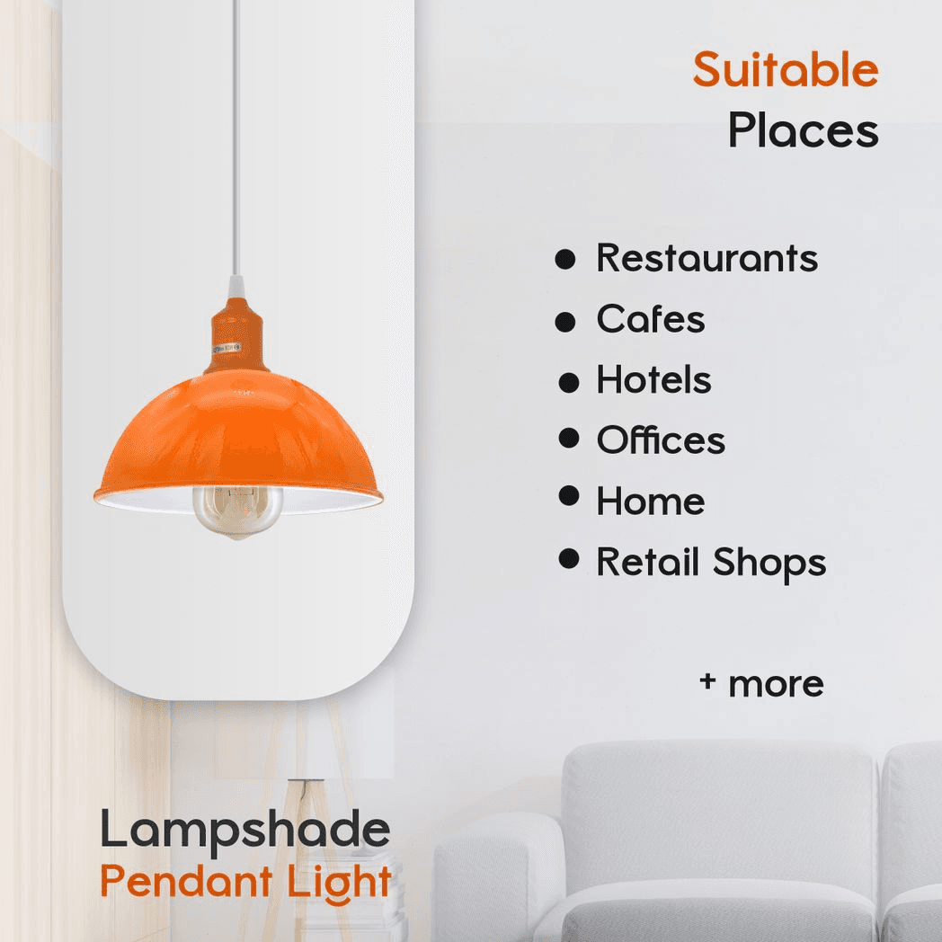 image-2Pack Dome Shaped Orange Loft Style Sturdy Metal Lamp Shade Pendant Lights 21cm Bottom Spray Painted Finish Inner White