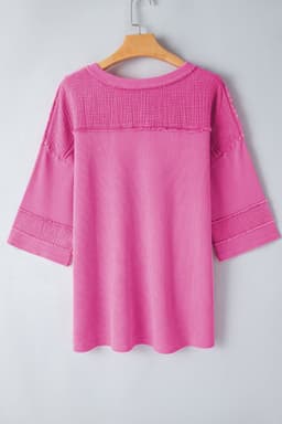 image-Oversized Mineral Wash Textured Bracelet Sleeve Top - Pink