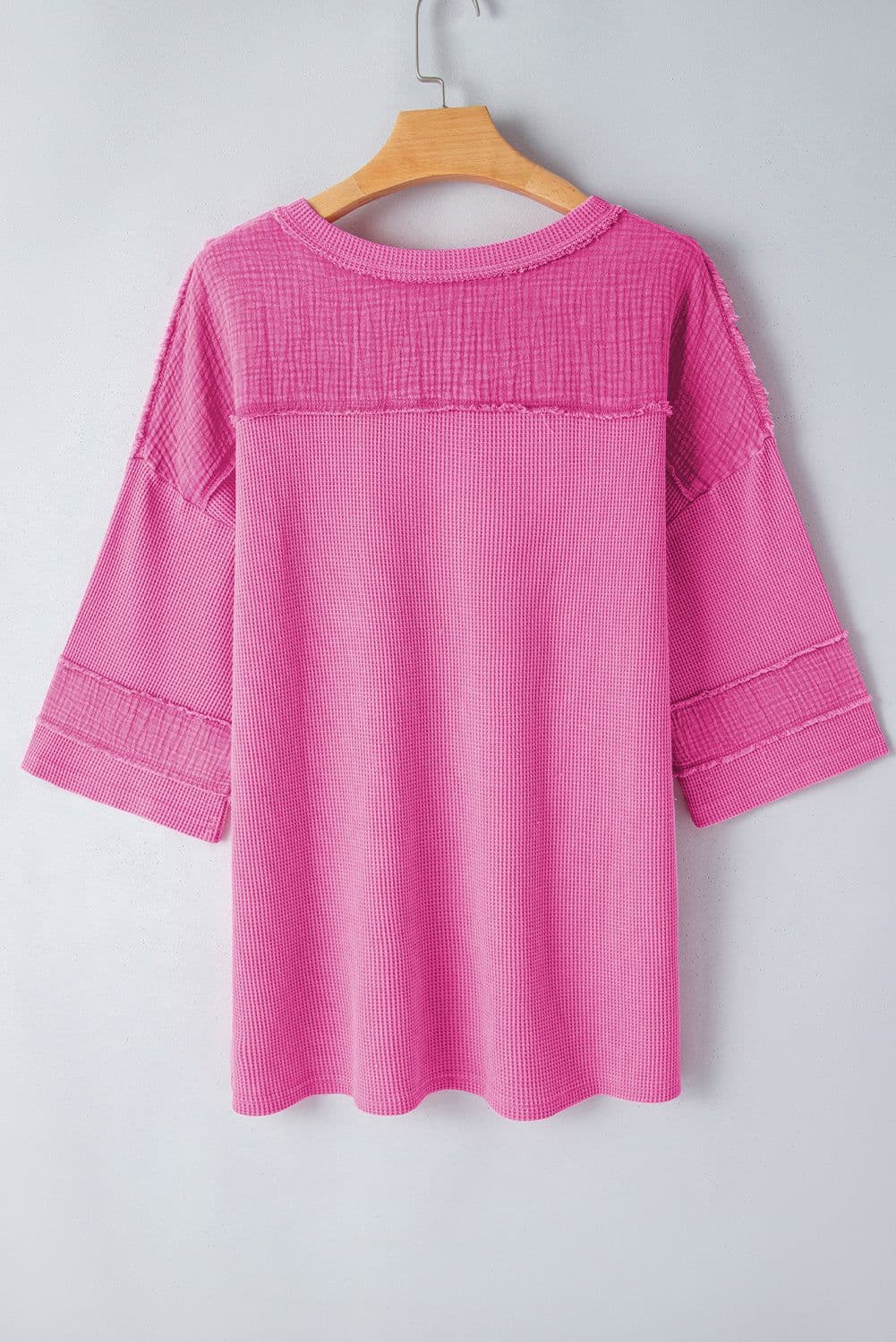 image-Oversized Mineral Wash Textured Bracelet Sleeve Top - Pink