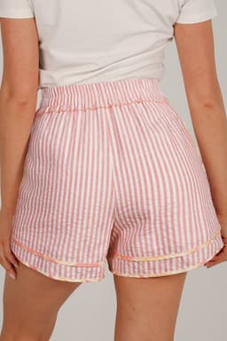 image-Light Pink Floral Trim Ribbon Knot Striped Casual Shorts