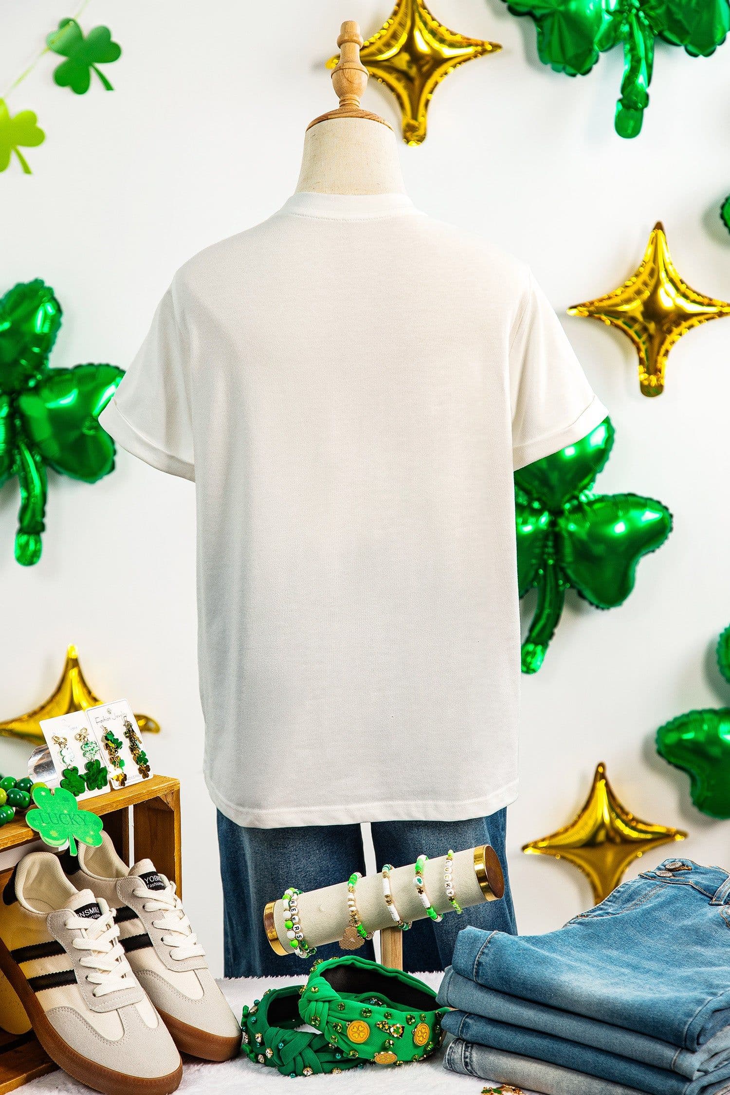 image-White Clover Embroidered St Patricks Day Tee