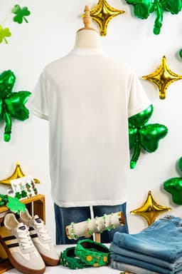 image-White Embroidered Clover St Patricks Fashion Graphic Tee