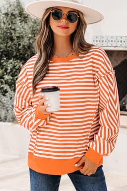 image-Black Stripe Exposed Seam Drop Shoulder Casual Pullover Top