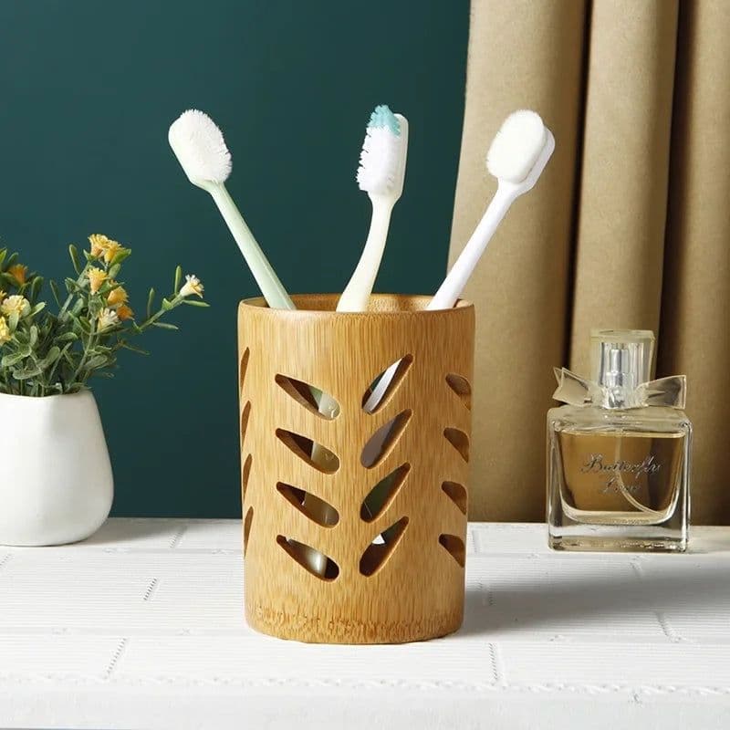 image-Bamboo toothbrush holder bamboo toothbrush accessories toothbrush pen makeup brush organizer biodegradable (Circular )