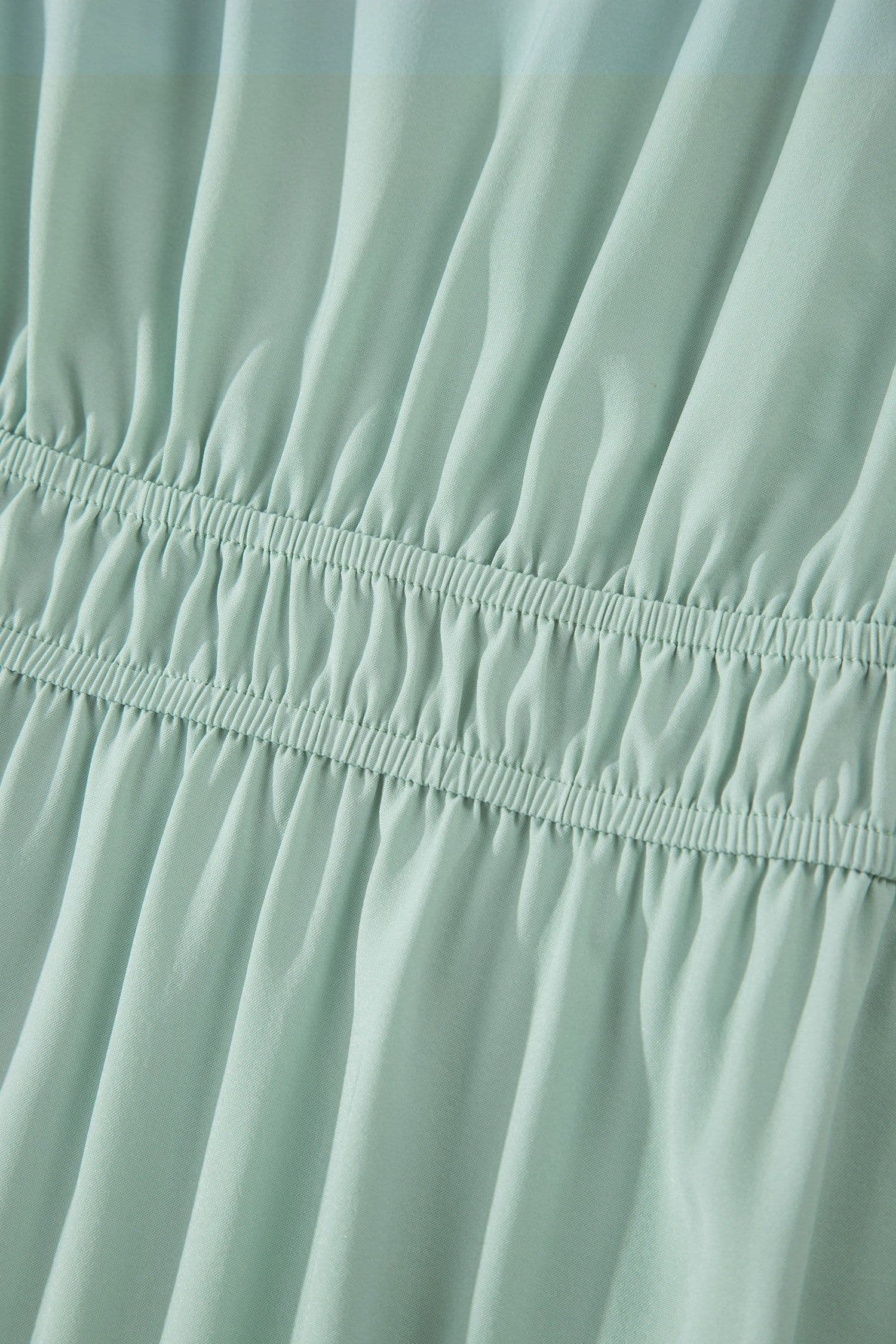 image-Bright Green V Neck Puff Sleeve High Waist Tiered Maxi