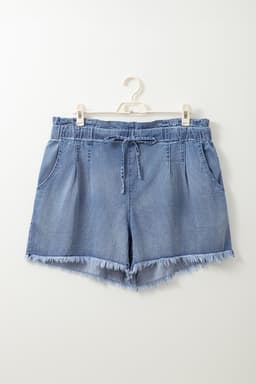 image-Dusk Blue Raw Hem Lace-up High Waist Plus Size Denim Shorts