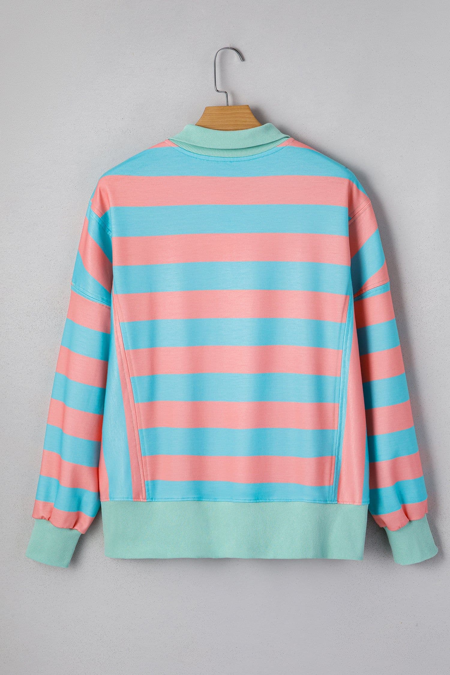 image-Pink Stripe Colorblock Drop Shoulder Pullover Top