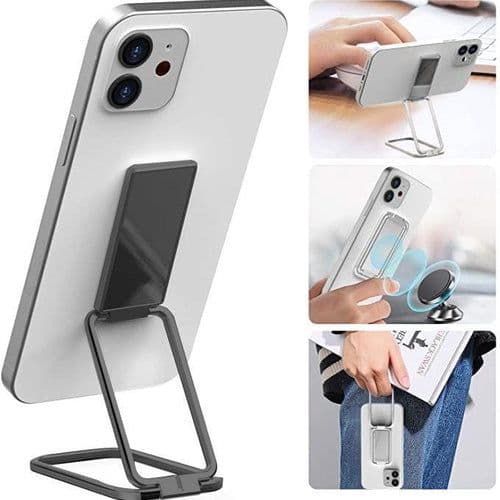 image-Foldable Phone Holder Ring, Multi-Angle, Zinc Alloy, Universal, Silver