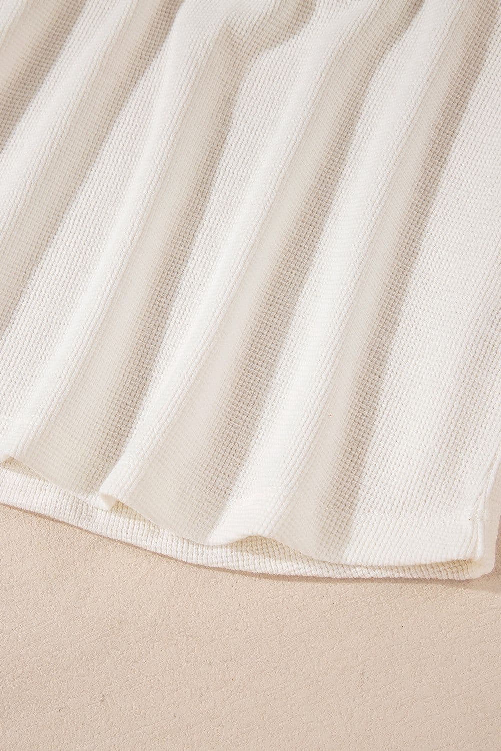 image-White Waffle Half Button Long Sleeve Top (65 characters)
