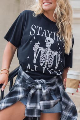 image-Funny Skeleton Print Round Neck T-Shirt - Black, Sizes S-2XL